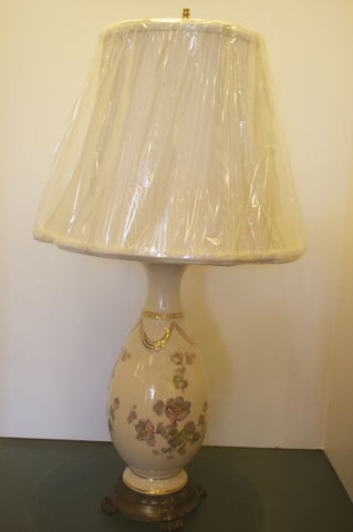Vintage 40's Ceramic Cream Lamp with Flowers