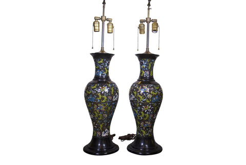 Pair of Outstanding Antique Cloissenae Lamps