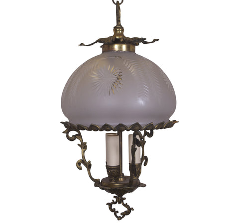 Spanish Brass and Crystal Shade Chandelier