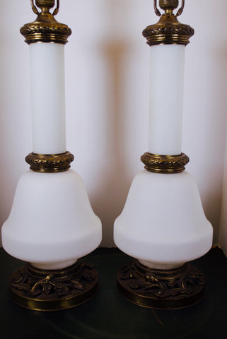 Pair of White Milk Glass Lamps