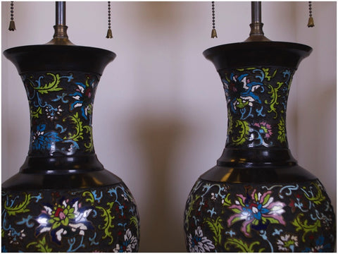 Pair of Outstanding Antique Cloissenae Lamps