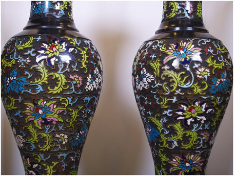 Pair of Outstanding Antique Cloissenae Lamps