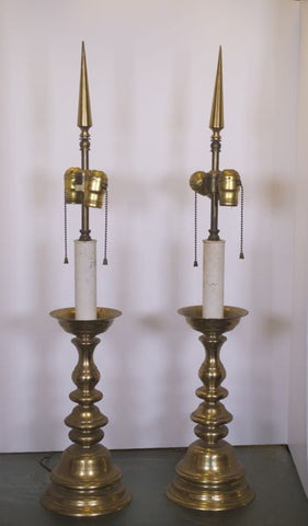 Warren Kessler, Signed, Solid Brass Two Light Body Lamps